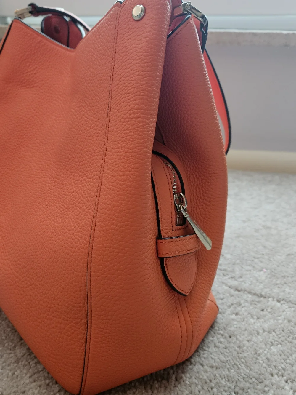 kate spade Orange Pebbled Leather Shoulder Bag with Logo